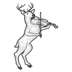 Fototapeta premium Reindeer Playing Violin. Engraving raster illustration. Sketch scratch