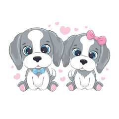 Cute little dogs with hearts. Happy Valentine's day clipart.
