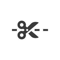 Scissors with dashed cut line icon. Coupon glyph vector symbol.