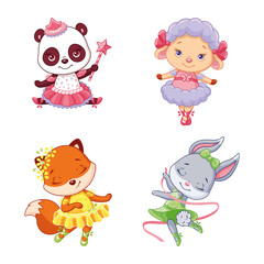 Cartoon set animals little ballerinas vector illustration