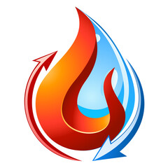 Heizen und Kühlen - Feuer und Wasser - Logo / Icon