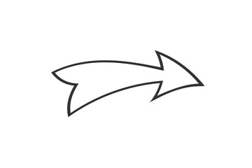 Hand drawn arrow in doodle style. Cute direction indicator. Isolated object on a white background.