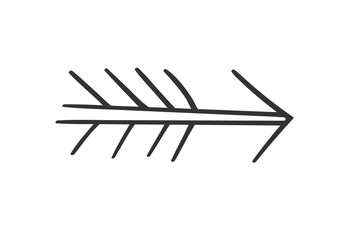 Hand drawn arrow in doodle style. Cute direction indicator. Isolated object on a white background.