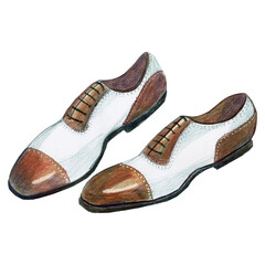 Naklejka premium hand drawn spectator shoes for men on white background. Casual and Business style. Colored pencils Design isolated objects. Object for logo, print on t-sirt, shopper bag, postcard, web projects..