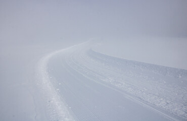 Fototapeta na wymiar Paysage de neige, de blizzard, de brume avec un froid glacial en plein hiver