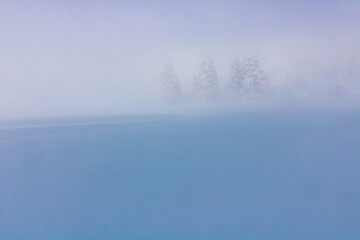 Paysage de neige, de blizzard, de brume avec un froid glacial en plein hiver