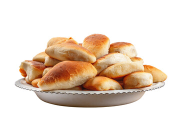 Fresh pies on a white plate and on a white isolated background.