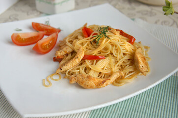 dinner lunch pasta on a white plate