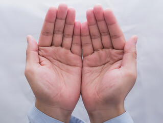 Hand of muslim people praying light background - Image