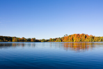 Colorful fall trees and lake