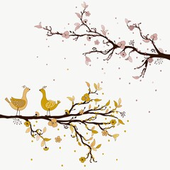 Cute birds on branch in spring - 406799447