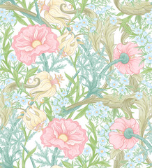 Floral Seamless pattern, background with In art nouveau style, vintage, old, retro style. Colored vector . Isolated on white background..