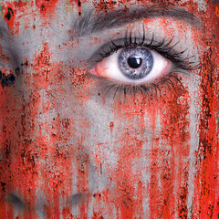 Human face with bloody cracked texture