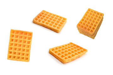 Belgian waffle isolated on white background.