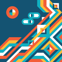 Geometric background design. Abstract artwork pattern. Geometrical figures. Composition Graphic print poster. Collage futuristic ornament banner. Vector illustration.  
