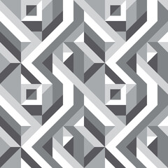 Geometric seamless pattern in gray colors. Abstract background design. Digital technology concept layout. Construction blocks. Vector illustration. 