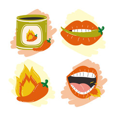 Hot chili pepper sauces symbol set vector design