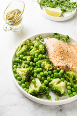 pink salmon with vegetables