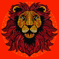 Ornamentalny lew na czerwonym tle - obrazy, fototapety, plakaty
