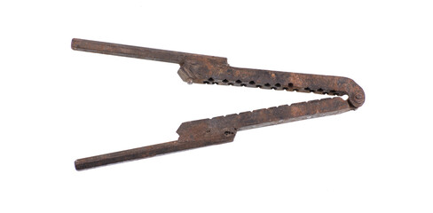 old blacksmith tongs on white background