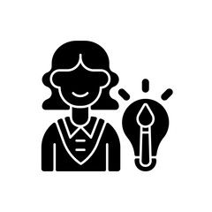 Creative department black glyph icon. Generating ideas. Creating brand image for company. Art direction and copywriting. Artist, writer. Silhouette symbol on white space. Vector isolated illustration