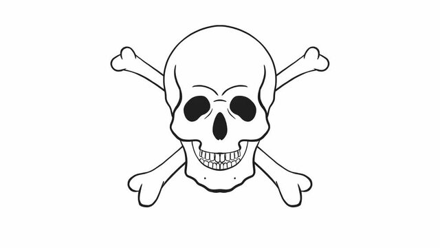 Skull with crossbones illustrated animation in motion FullHD video