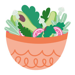 cooking food vegetables salad with bowl cartoon flat icon
