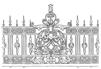 Contour drawing of decorative vintage lattice of old building exterior