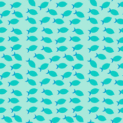 Blue fishes seamless pattern. Marine decoration for children. Summer vector illustration