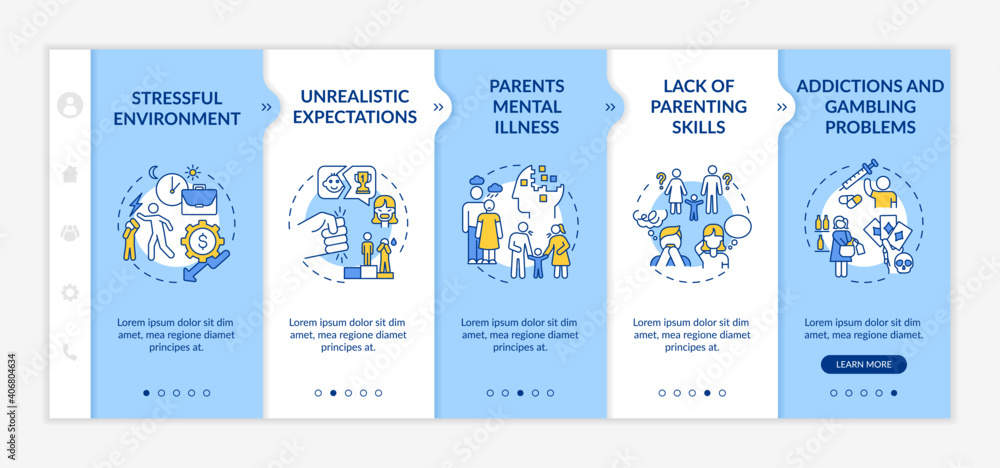 Poster parental emotional abuse onboarding vector template. stressful environment. unrealistic expectation.