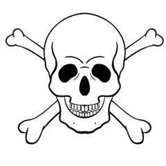 Contour vector solid color illustration of a skull with crossbones