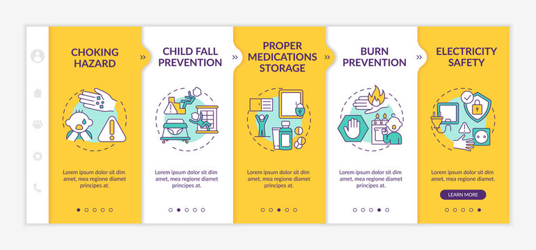 Babyproofing home onboarding vector template. Burn prevention for child safety. Childproofing house. Responsive mobile website with icons. Webpage walkthrough step screens. RGB color concept