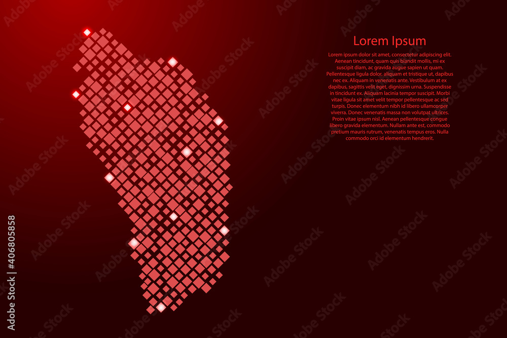 Aufkleber dominica map from red pattern rhombuses of different sizes and glowing space stars grid. vector illu