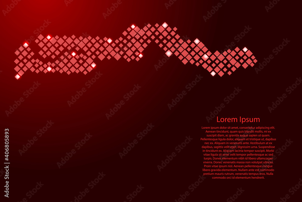 Aufkleber gambia map from red pattern rhombuses of different sizes and glowing space stars grid. vector illust