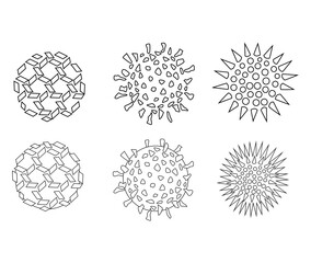 Virus set, Virus particle, sign. Vector linear silhouette illustration isolated on white background