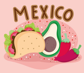 mexico culture traditional food avocado taco and chili pepper