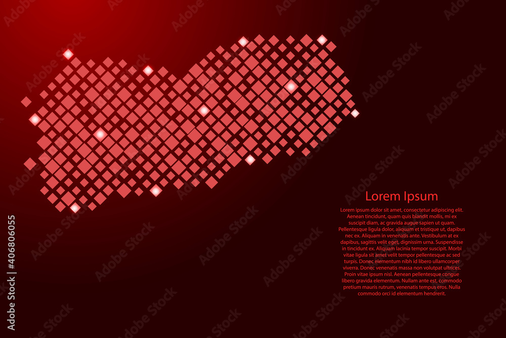 Poster yemen map from red pattern rhombuses of different sizes and glowing space stars grid. vector illustr