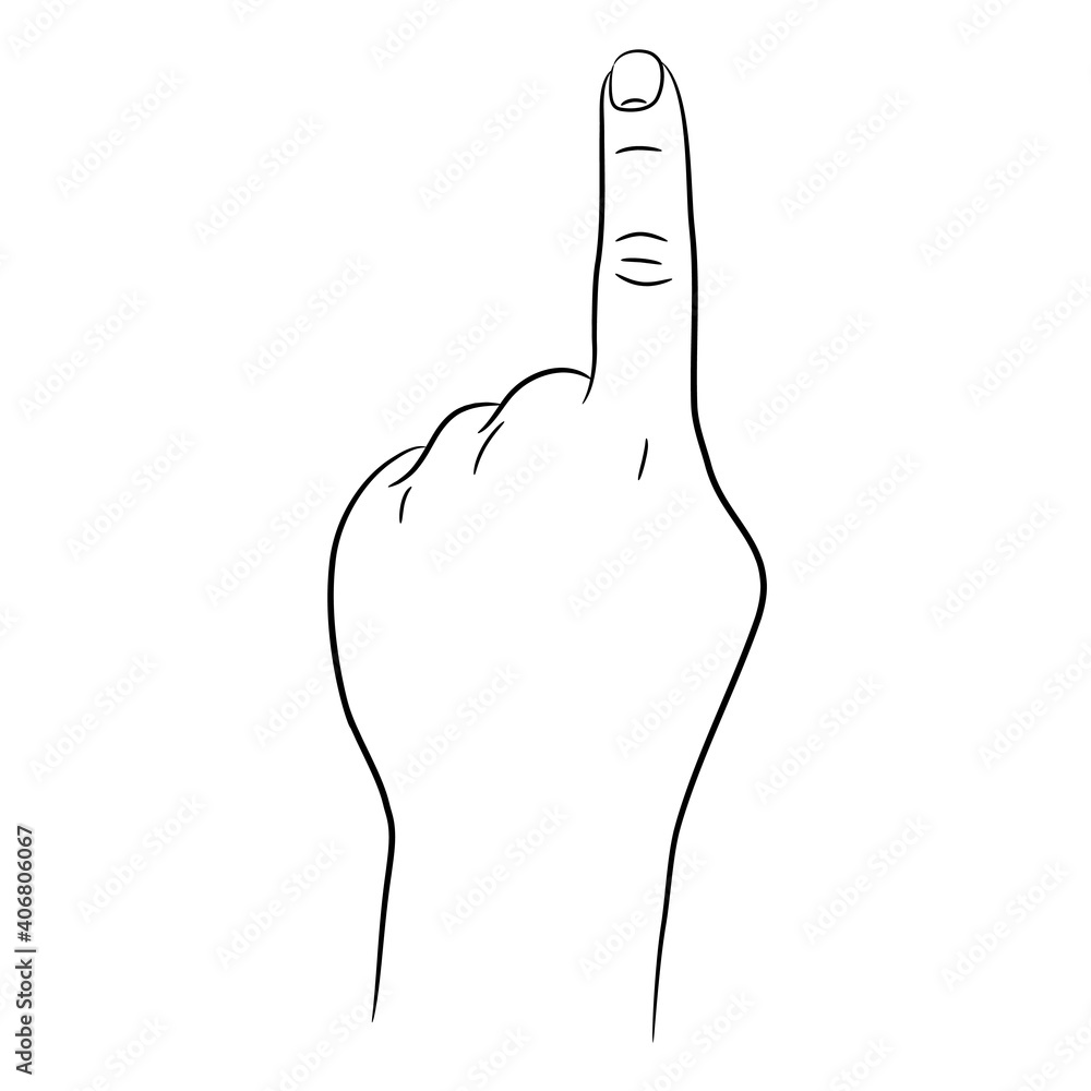 Poster hand brush with the index finger raised up sketch draw from the contour black brush lines different 