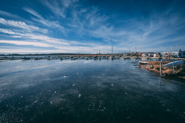 November Blue Cold Morning at Alberta Wabamun Lake Dock