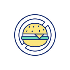 Junk food refusal RGB color icon. Healthy eating habits development. Weight gaining. Stop overeating. Avoiding saturated fats and sugar components. Hunger control. Isolated vector illustration