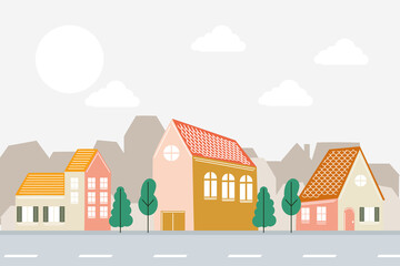 Obraz na płótnie Canvas houses in front of road vector design