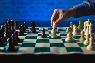 Chess Game, Strategy and Decision Making. Chess game with hand