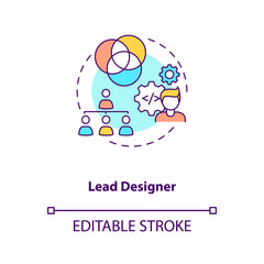 Lead designer concept icon. Game designers types. Creating modern project with powerful team. Employee idea thin line illustration. Vector isolated outline RGB color drawing. Editable stroke