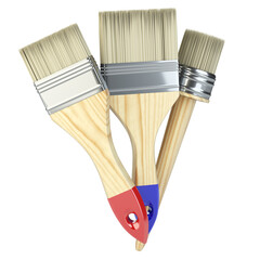 A set of new repair brushes with wooden handles.