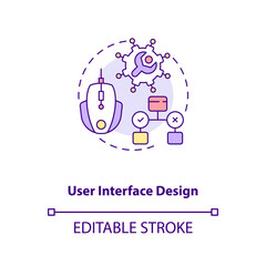 User interface design concept icon. Game designer skills. Interface elements that are easy to access. Creation idea thin line illustration. Vector isolated outline RGB color drawing. Editable stroke