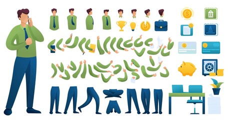 Constructor for creating a Businessman N 3. Create your own Businessman character with a Set of hands and feet. Flat 2D vector illustration