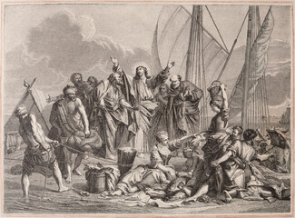SEBECHLEBY, SLOVAKIA - SEPTEMBER 24, 2011: The lithography of Miracle fishing originaly by unknown...