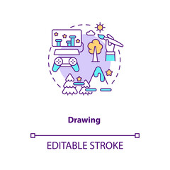 Drawing concept icon. Game designer skills. Creating very beautiful characters for your story. Development idea thin line illustration. Vector isolated outline RGB color drawing. Editable stroke