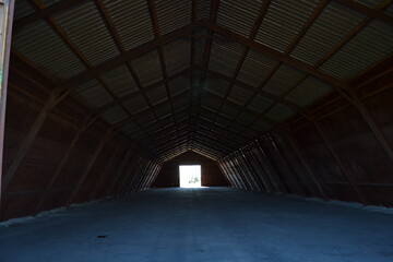 Large indoor hangar. Grain storage warehouse.