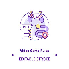 Video game rules concept icon. Video game design components. Understand your target audience. Target audience idea thin line illustration. Vector isolated outline RGB color drawing. Editable stroke